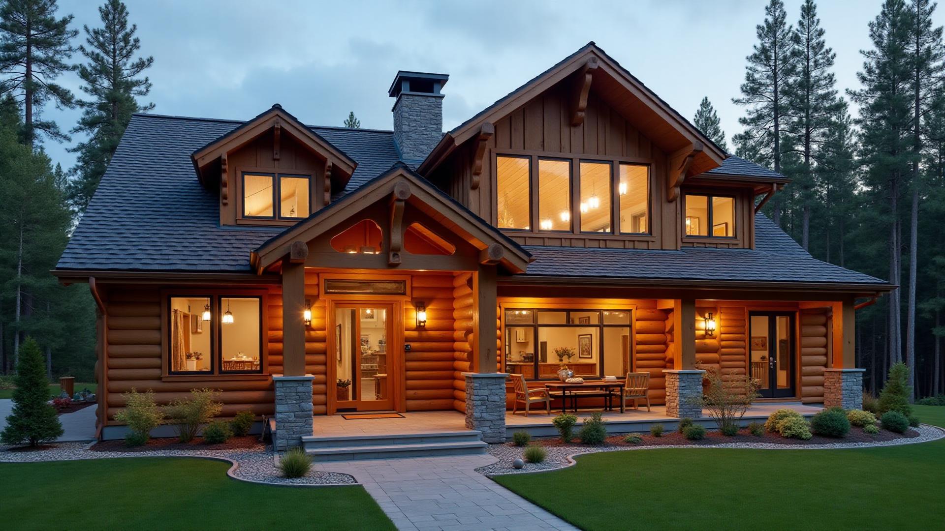 Modern log home exterior